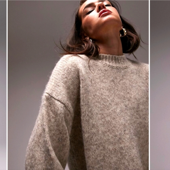 Topshop Oversized Sweater Dress in Oatmeal - Picture 2 of 10